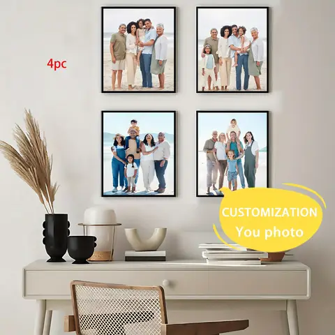 4pcs/set Custom Canvas Printing Personalized Photo Suitable for Family Life Pets Scenery Couple Weddings Home Decor Poster Gifts