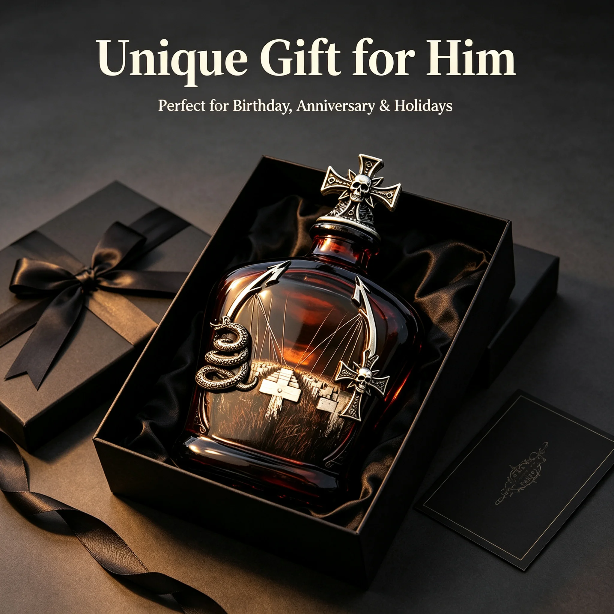 Large Capacity Embossed Glass Spirits Decanter Gothic Metal Cross Stopper Empty Liquor Bottle For Whiskey Rum Vodka Bar Table