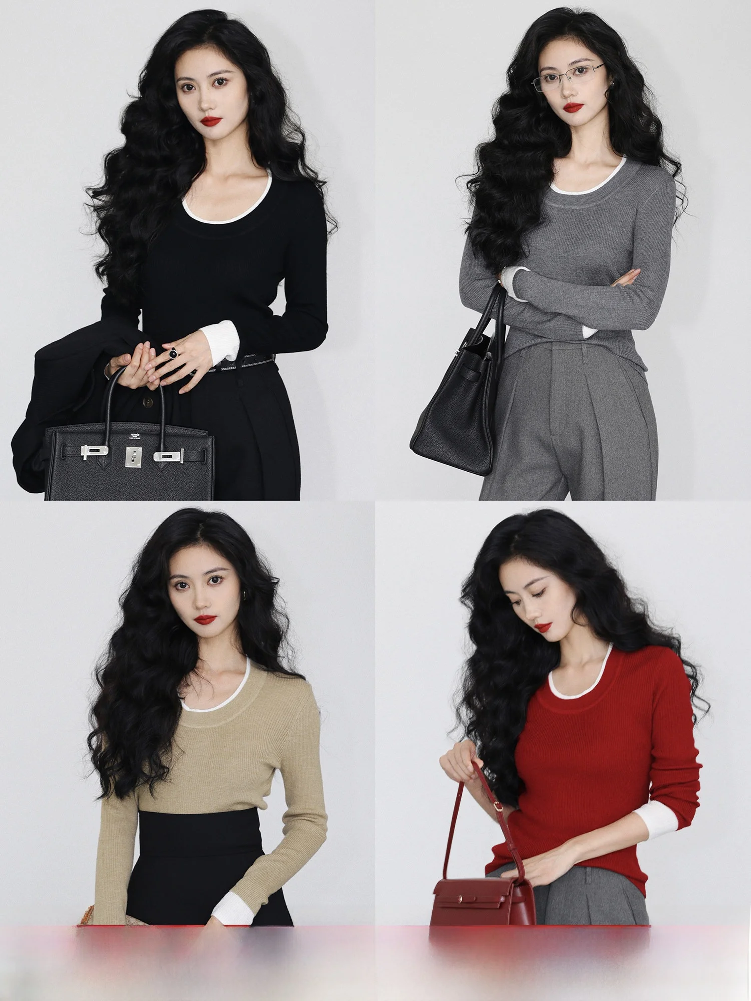 

Женская облегающая трикотажная кофта TAIYANG OFFICE с длинным рукавом и U-образным вырезом, тонкая, модная, базовая, с цветными блоками, весенняя коллекция