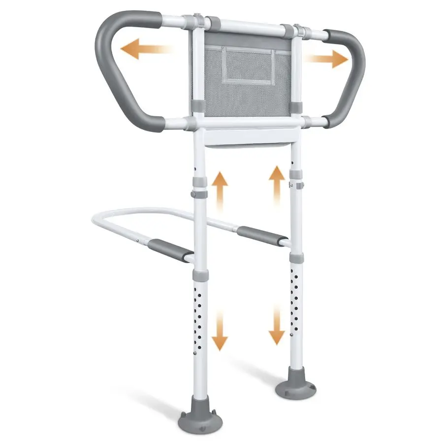 Bed Rails for Elderly Adults Safety Adjustable Bedside Assist Rails with Storage Pockets, NonSlip Handles, Sensor Night Light,