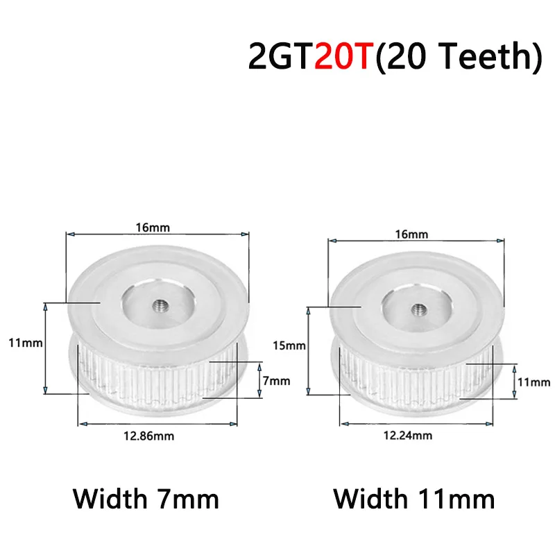 1pc 20Teeth 2GT Timing Pulley Bore 3mm 4mm 5mm 6mm 6.35mm 8mm for Width 6mm 10mm 2GT Synchronous Belt GT2 20T