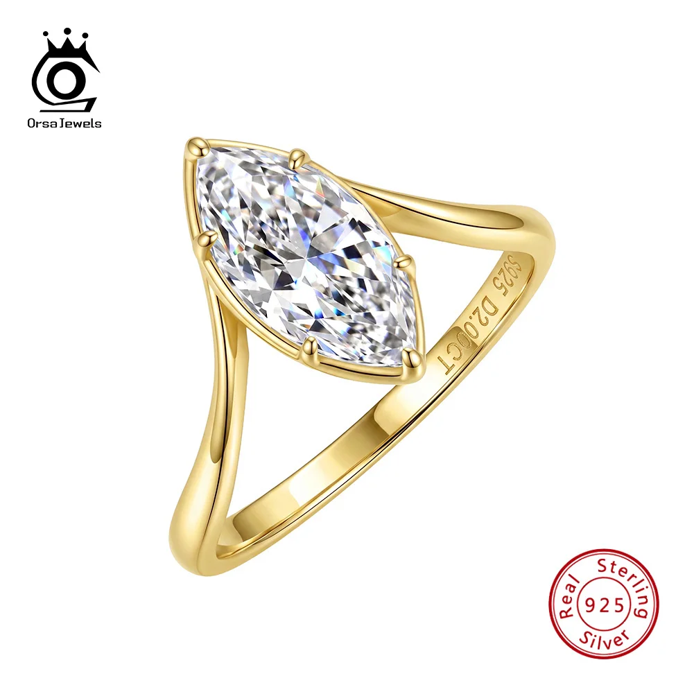 ORSA JEWELS 925 Sterling Silver Marquise Cut Solitaire D Color Moissanite Ring Promise Wedding Engagement Jewelry Gift MOR33