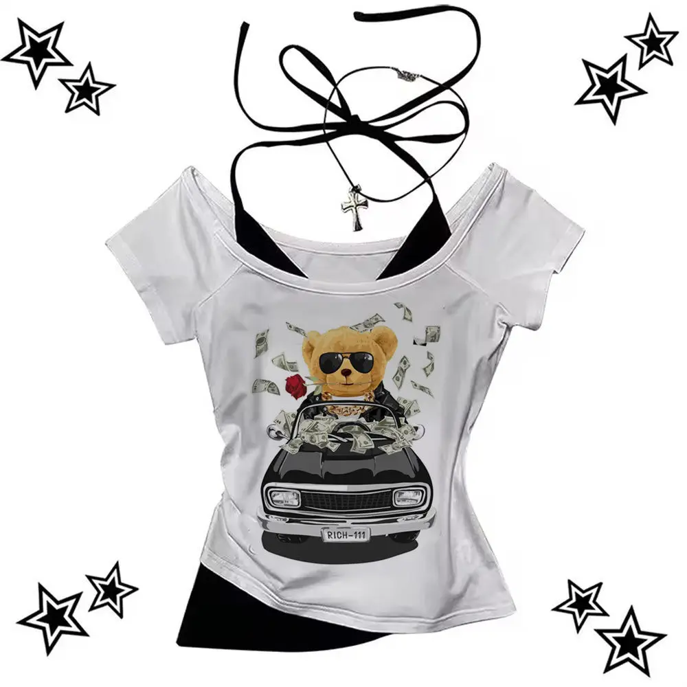 

Y2k укороченный топ с буквенным принтом, готические укороченные сказочные милые кокетки y2k, летние уличные футболки для подростков