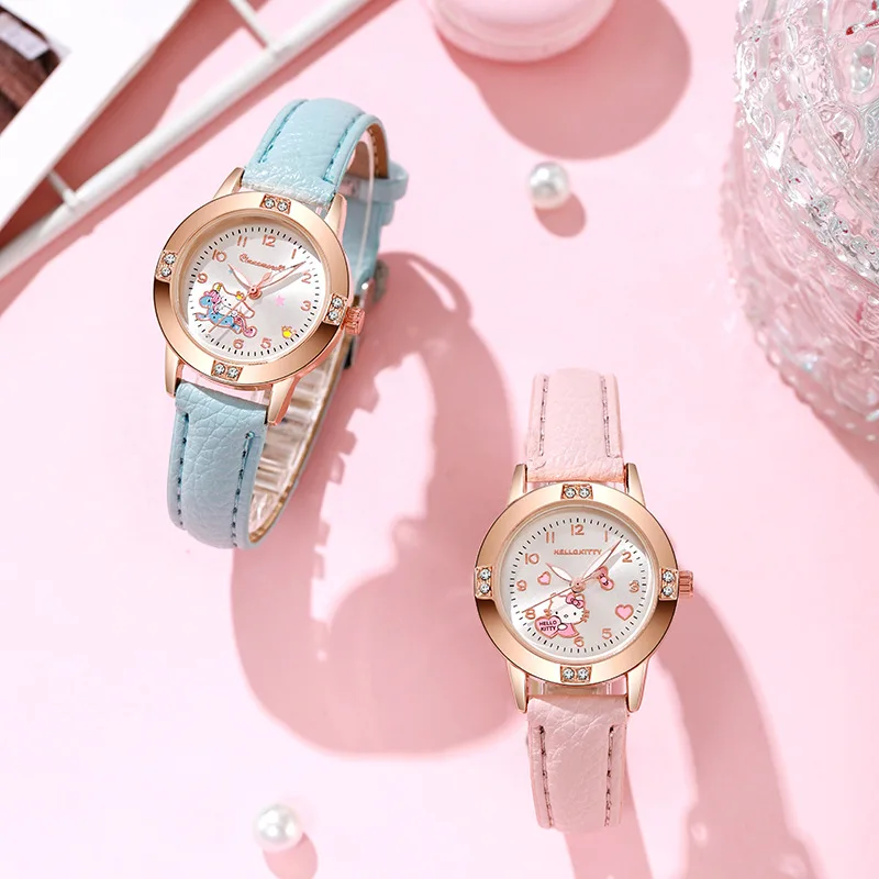 Kawaii Cinnamoroll Watch Hello Kitty Kuromi Diamond Quartz Watch Girl Student Gift Cute Watch Female Sanrio Alloy Quartz Watch