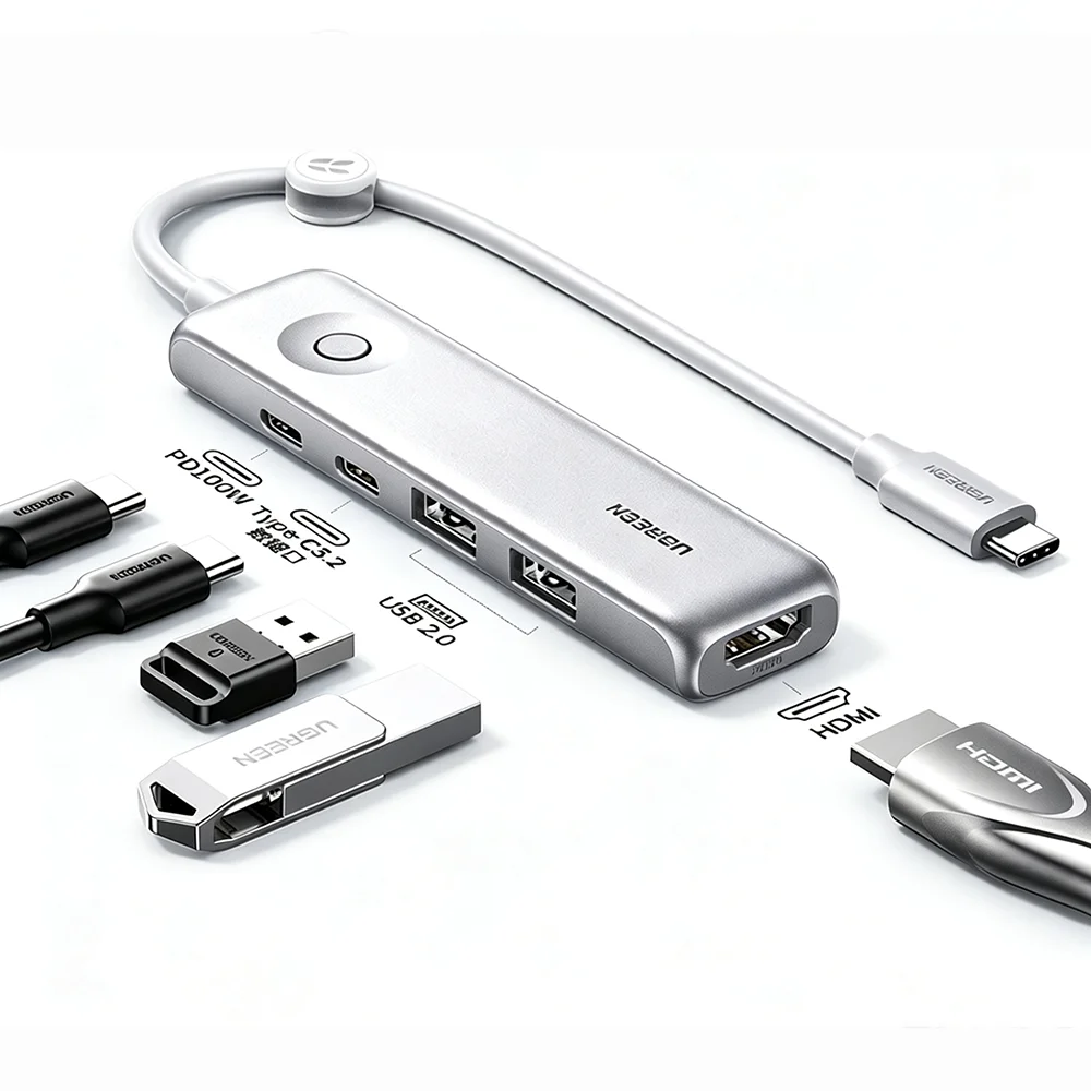 

UGREEN Type-C to HDMI 2.0 Docking Station 4K 60Hz 10Gbps Transfer Adapter Silver Portable Converter for MacBook Huawei Laptop