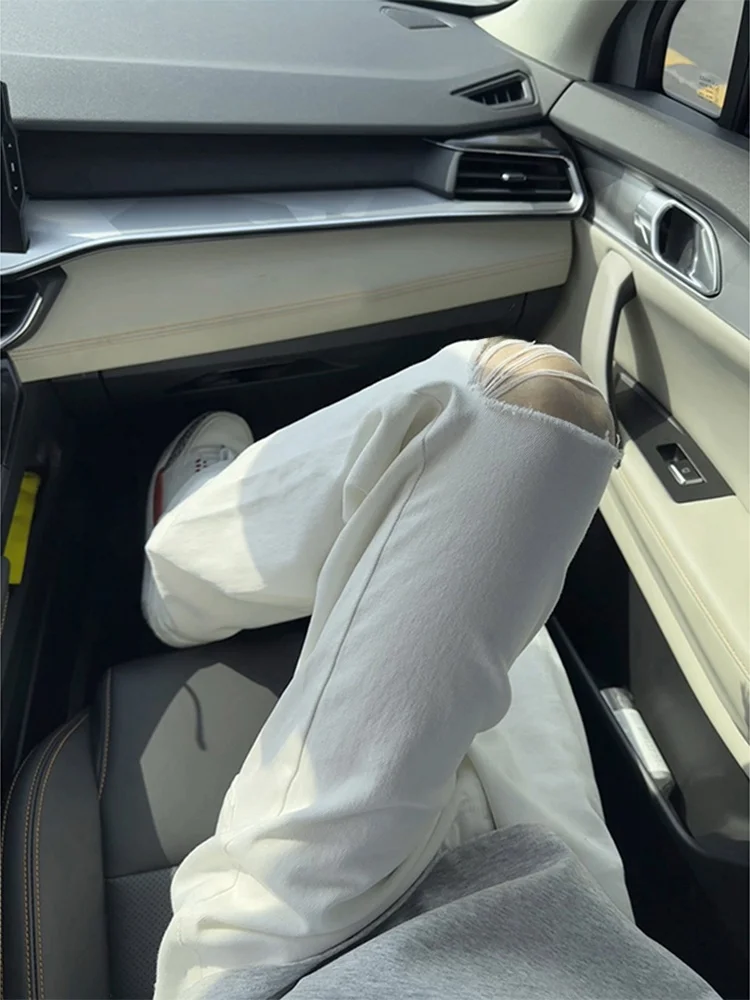 

White Ripped Straight Leg Jeans Men's Slim Fit Summer Cleanfit American Sle High Street Lift Trousers Micro Flared Pants