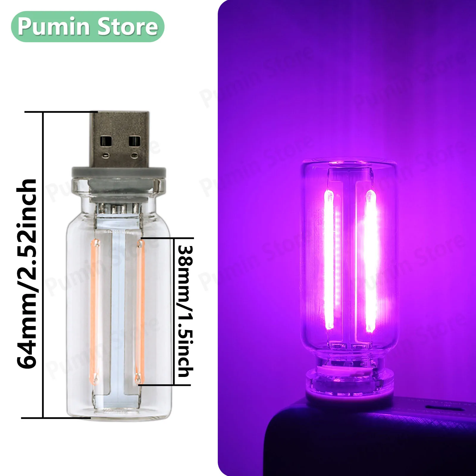 New LED USB Night Light DC5V USB Interface Purple Pink Green Blue Warm White Long Press Adjust Brightness Plugged Into Car USB