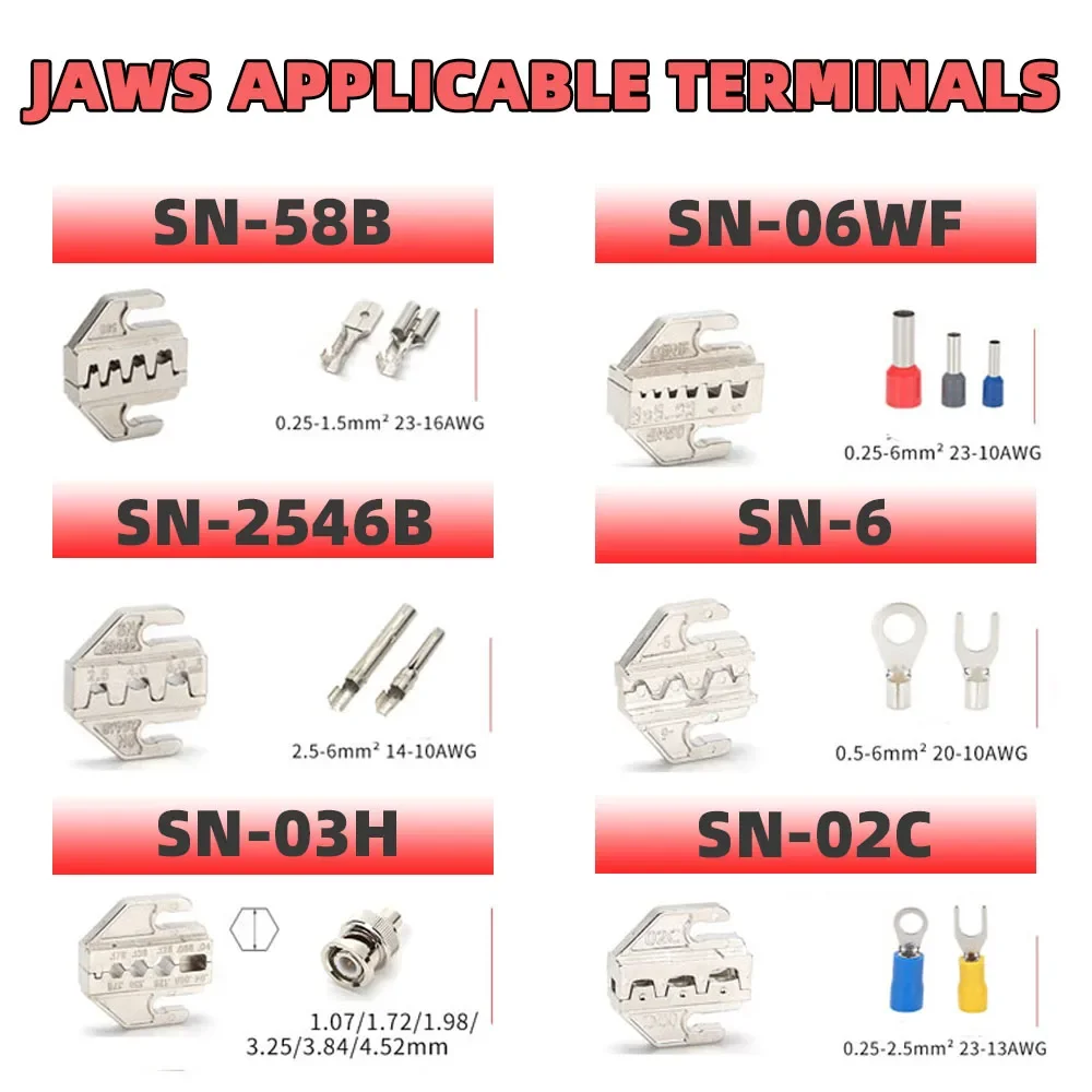 SN58B Crimping Pliers kit Portable Hand Crimper Tool Set With 5 Sets of Jaws 03H/02C/-6/2546B/06WF Electrician Tool Kit