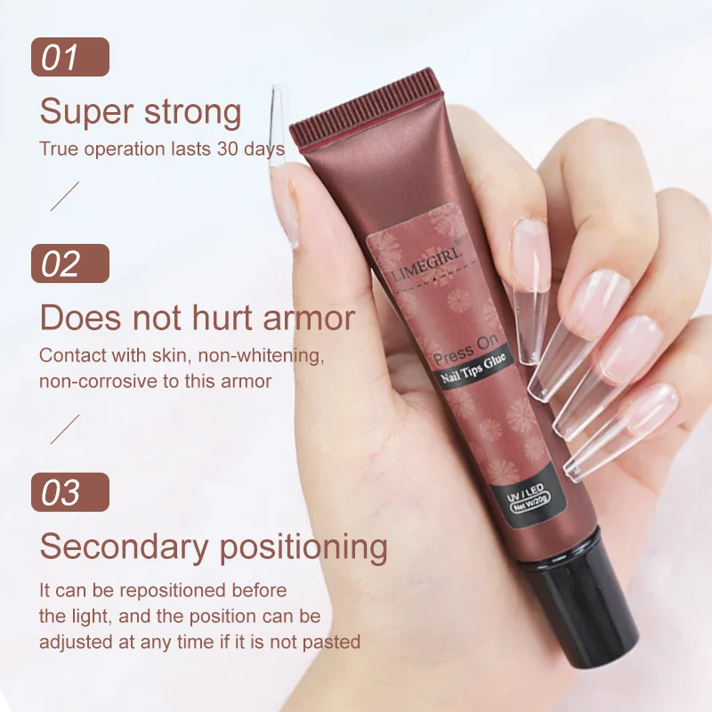 LIMEGIRL 20g Nagelspitzen Kleber UV Starker Gel Nagelkleber Nagel Strass Harz Edelstein Schmuck DIY Dekorativer klebriger Nagel Fake Kleber