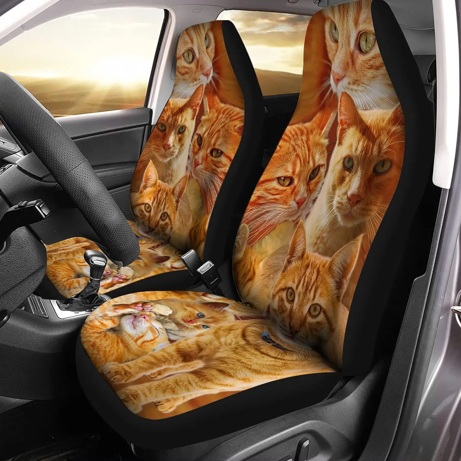 

Cute Cats Car Seat Covers Set of 2 Front Bucket Seats Protector Auto Interior Accessories Decor Universal Fit for Car Truck SUV