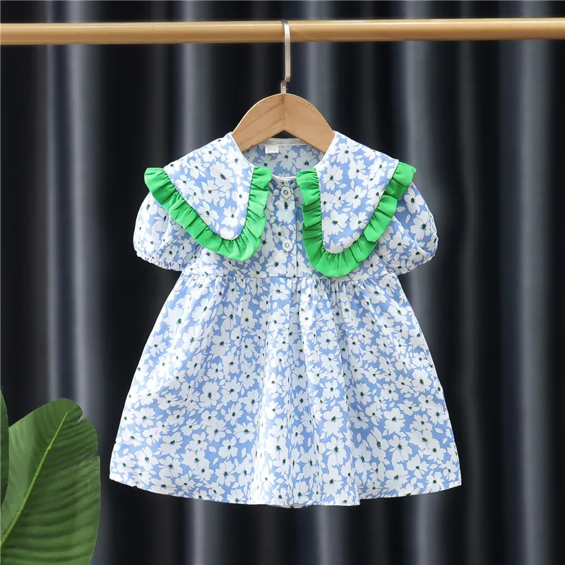 Summer New Girl's Dress Sweet Princess Dress Flower Flip Collar Lace Fold Countryside Style (0-3 Year Old Girl)