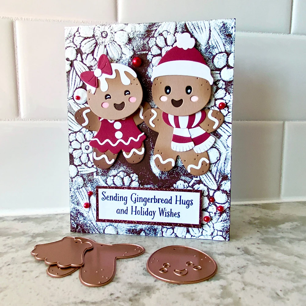 Gingerbread Man Snowman Dress Gift Box Cutting Dies Clear Stamps Puns Words Wishes for DIY Scrapbooking Paper Cards Crafting