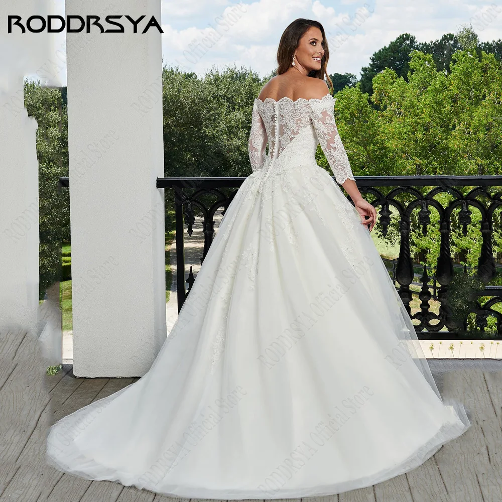 RODDRSY Vintage Wedding Dresses For Bride 2024 Boat Neck Long Sleeves Bride Party Gowns Lace Applique A-Line vestido de noiva