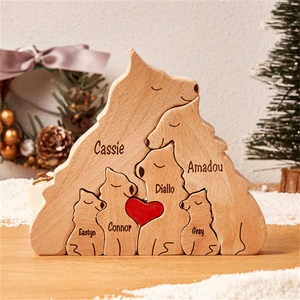 Personalisierte personalisierte personalisierte Wolf -Familie Holzrätsel, kostenlose Gravurskulptur, Wohnkulturaufkleber, Weihnachten und Geburtstagsgeschenk 10 Hauptverkaufsstatue Wolf - №3