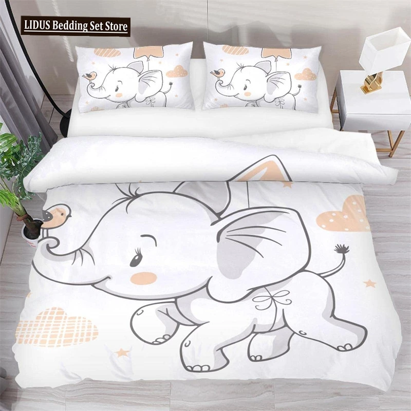 

Boys Cartoon Elephant Duvet Cover Lovely Animal Theme Bedding Set Full For Girls Boys Kawaii Room Decor Microfiber Quilt Cover