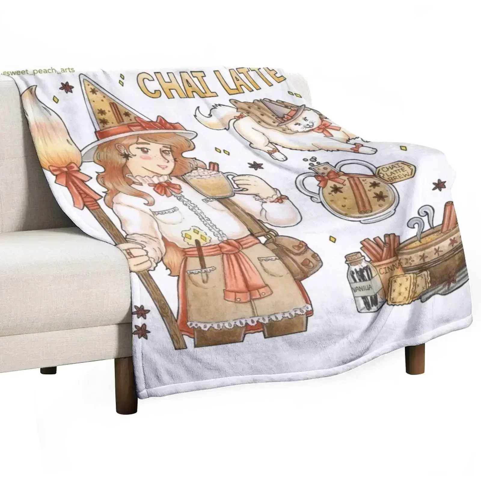 Manta decorativa con diseño de Chai Tea Latte Witch, manta acogedora para primavera y otoño, para sofá