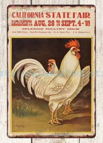 1909 Splendid Poultry Show California State Fair poster metal tin sign hanging