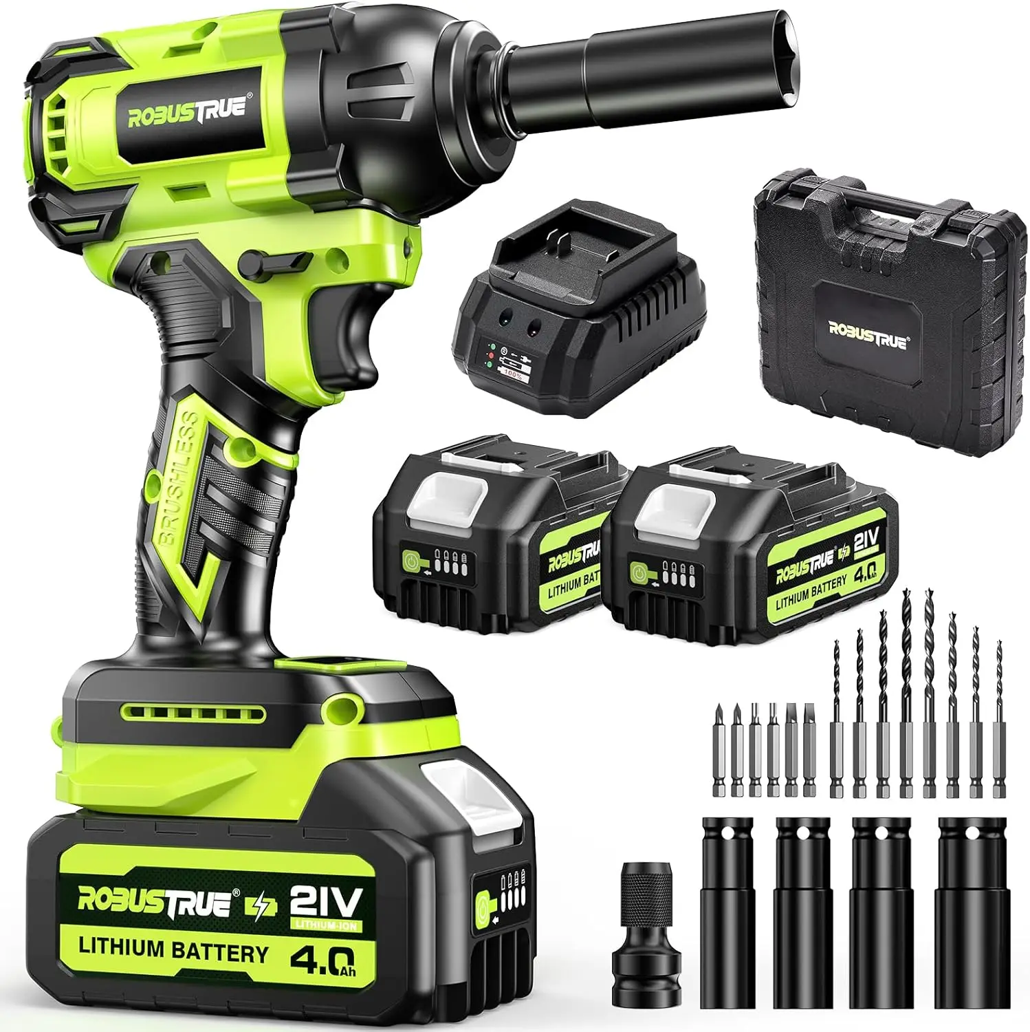Kunci Impact Tanpa Kabel, 406Ft-lbs (550N.m) Tanpa Sikat 1/2 Inci, Pistol Impact Torsi Tinggi 2800RPM, Baterai 2x 4,0Ah untuk Makita