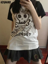 KOSAHIKI Y2k Aesthetics Tops Japanese Harajuku T-shirt Kawaii Skull Print  E-girl Fairycore Tshirt Cute 00s Graphic T Shirts