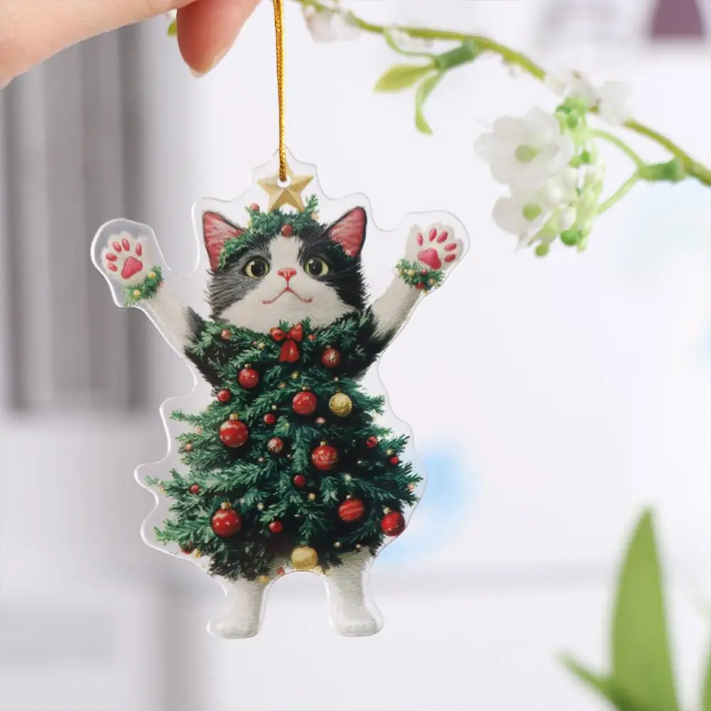 

2D Christmas Cat Pendant Acrylic Decorative Cat Hanging Ornaments Xmas Black Cat Pendant Cartoon Cat Car Pendant New Year Gifts
