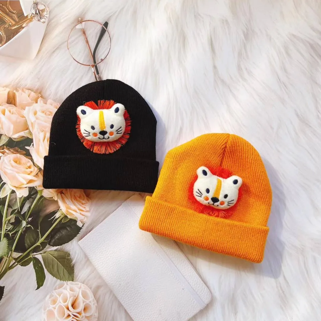 Korean Baby Autumn Winter Hat Cute Lion Knitted Warm Newborn Cap Infant Beanie Solid Color Baby Girl Boy Soft Crochet Hats