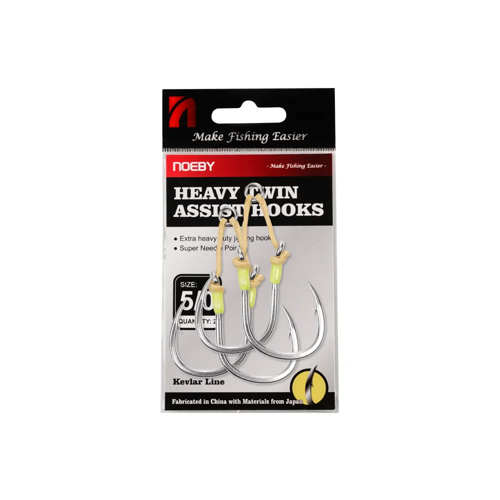 Noeby Heavy Duty Twin Assist Metall-Jig-Haken, großes Ziel mit Shore-Jigs, super-Nadelspitze, scharfer, hochfester Meeresangelhaken