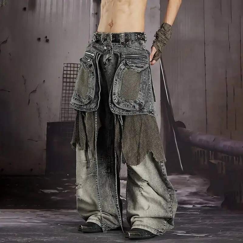 LUZHEN 2026 New Original Personalized Detachable Patchwork Pockets Design Baggy Jeans Men's Stylish Street Denim Pants JY7476