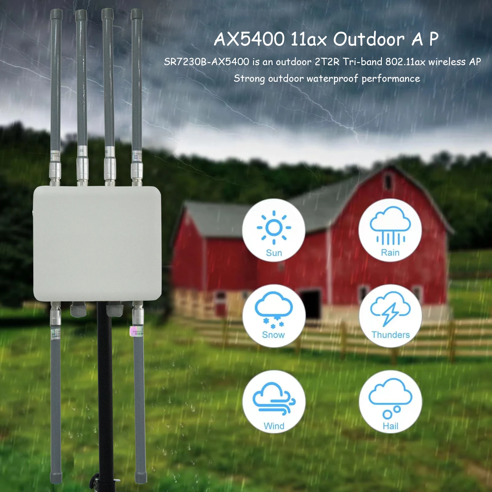 New11ax 5400Mbps Outdoor Wireless AP High Speed WiFi 6 Tir Band Outdoor 2.4GHz 5GHz Wireless Access Point