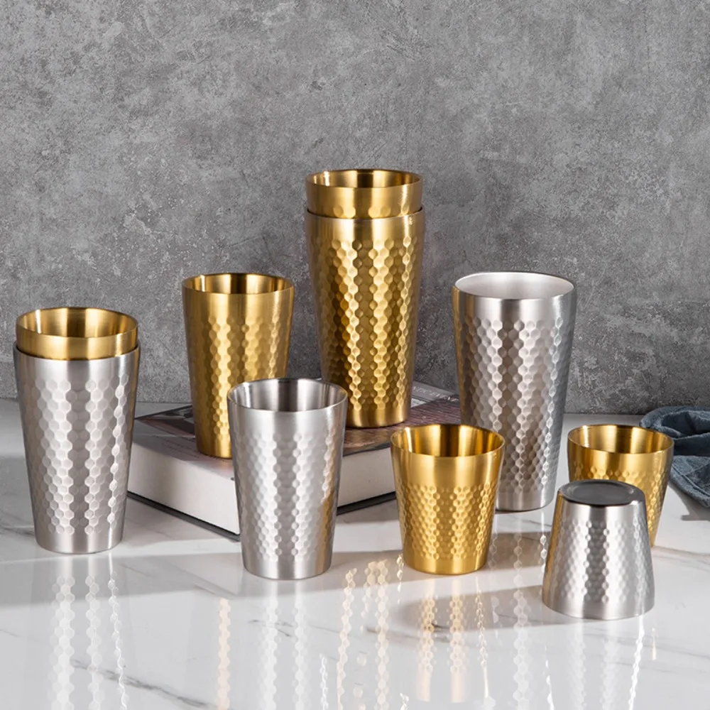 170ML/550ML Double-Wall 304 Stainless Steel Mug Hammer Diamond Texture Coffee Mugs Outdoors Heat-proof Water Cup Beer Cup