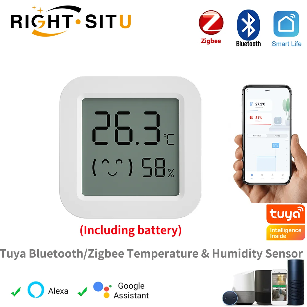 Tuya Temperature Humidity Sensor Mini LCD Digital Display Compatible with Bluetooth APP Remote Control Thermometer Hygrometer