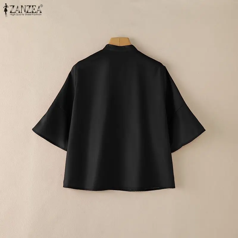 ZANZEA Chinesischer Stil Vintage Damenbluse, elegantes Arbeitshemd mit Stehkragen und 3/4-Ärmeln, bedruckte Oberteile mit Knöpfen, Blusas – Detail 17