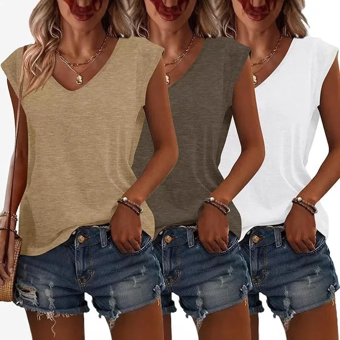 متوفر في المخزون، سترة نسائية بأكمام غطاء، بلوزة ربيعية وصيفية برقبة على شكل حرف U، تي شيرت كاجوال، أكمام قصيرة لمنتجع الشاطئ