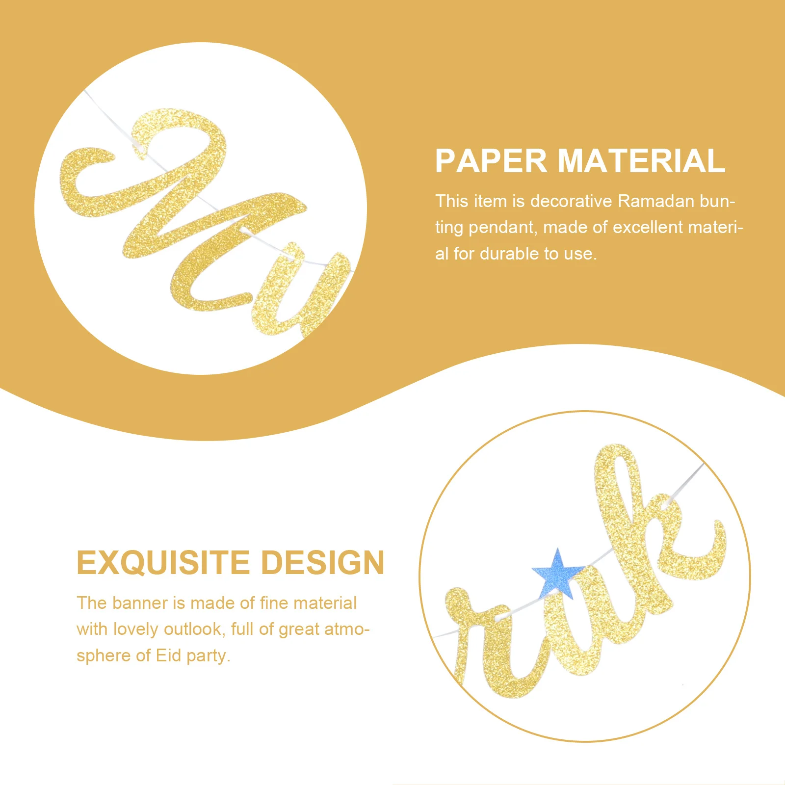 

1Set Ramadan Banner Decor Eid Mubarak Party Pendant Festival Buntings Hanging Flag Muslim Supplies Gold Sequin Backdrop