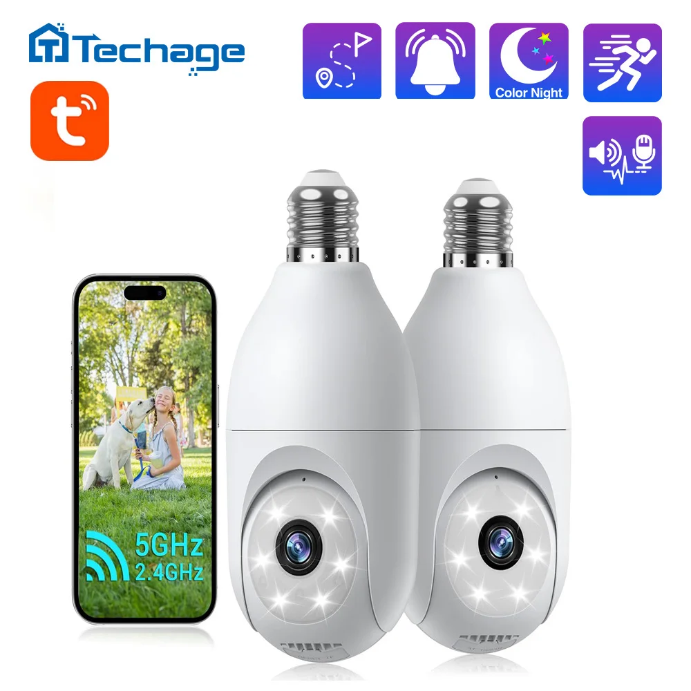 

Techage Tuya 2MP 5G&2.4G Light Bulb Wifi Cameras 2-Way Talk，Motion Tracking for Home Security Outdoor Full Color Night Vision