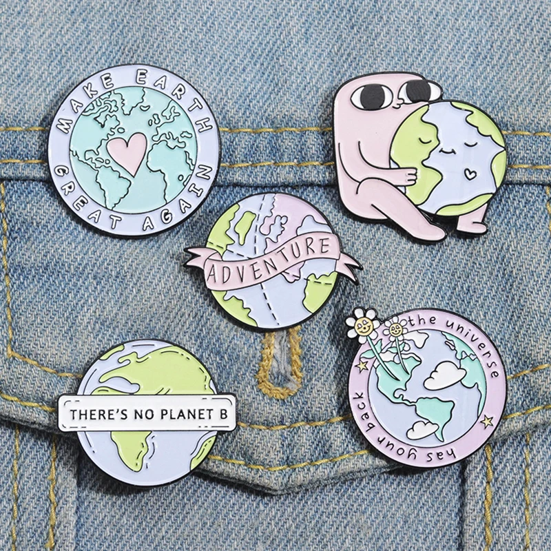 Your Back The Universe Pines Lapel Badges Cartoon Funny Jewelry Gift for Friends Protect The Earth Enamel  Brooch Custom Hes