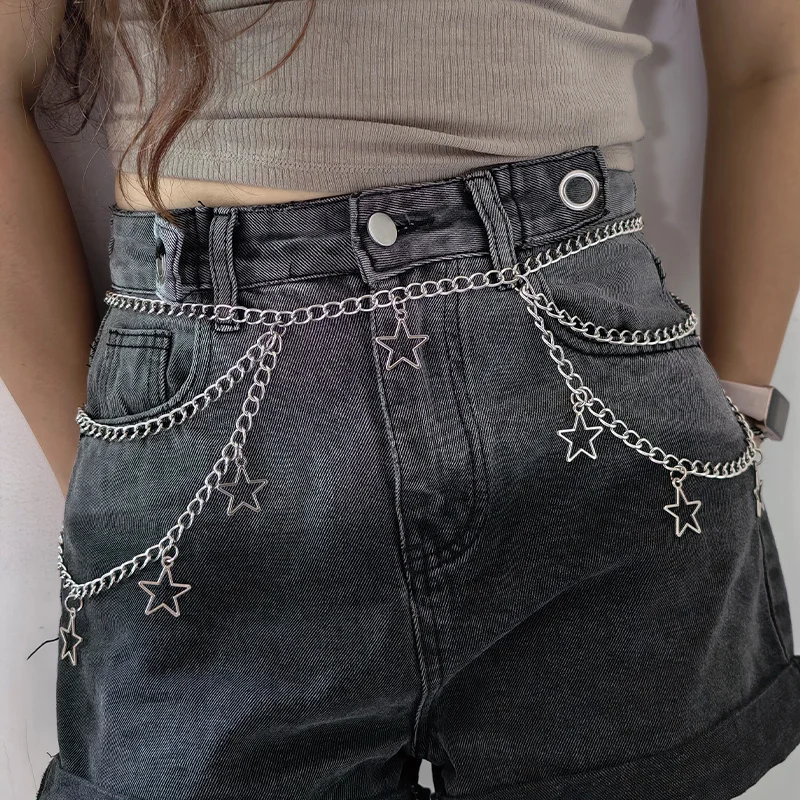 Punk Gothic Five-Pointed Star Waist Chain JK Accessory Y2K Belt For Women Skirt Dress Chain  Subculture Waist Belt Female