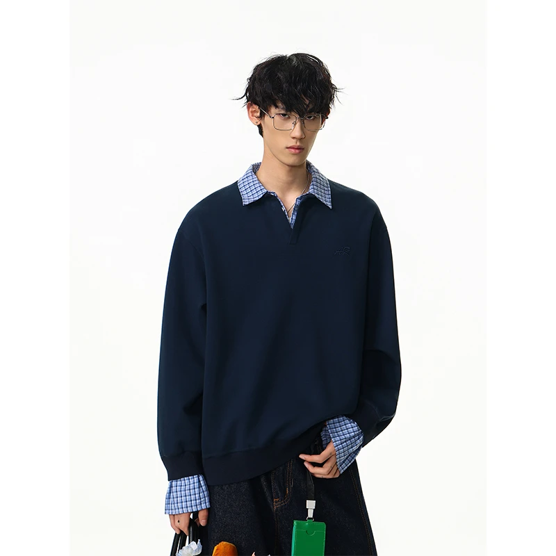 

Men Women Spring Autumn Japanese Streetwear Fashion Splice Plaid College Style Loose Casual Pullover Sweatshirts Sportwear Tops