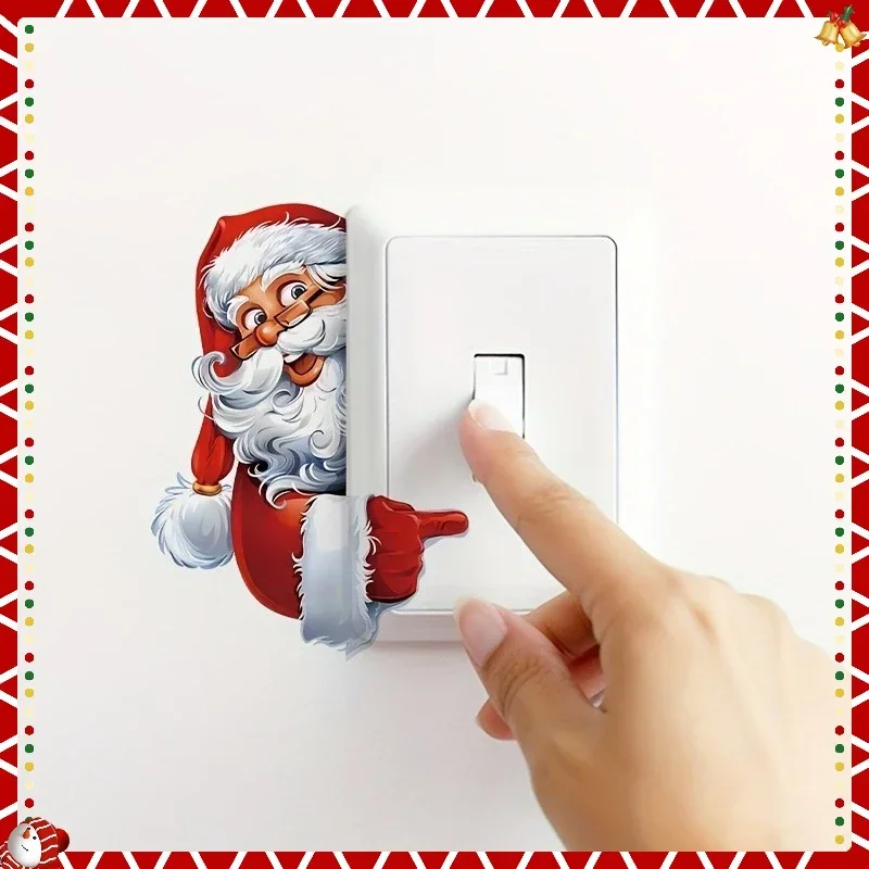 1/4 Uds decoración de interruptor de luz navideña-panel autoadhesivo Santa Peek y brillante, interruptor de luz de adorno para el hogar de vacaciones de fácil instalación