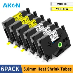 Aken 6pk Heat Shrink Tubes Label Tape HSe-211 HSe611 6mm Label Tape Compatible for Brother P-touch Printer & E1000 Label Maker