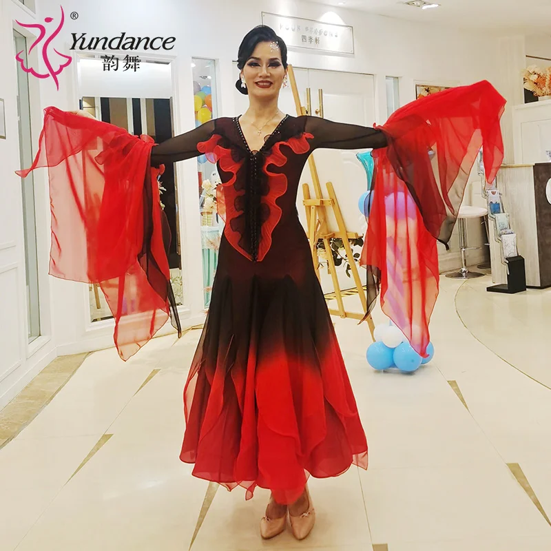 B-24108 New Women Modern Dance Rhinestone Color Diversity Dress Ballroom National Standard Waltz Competition Performance