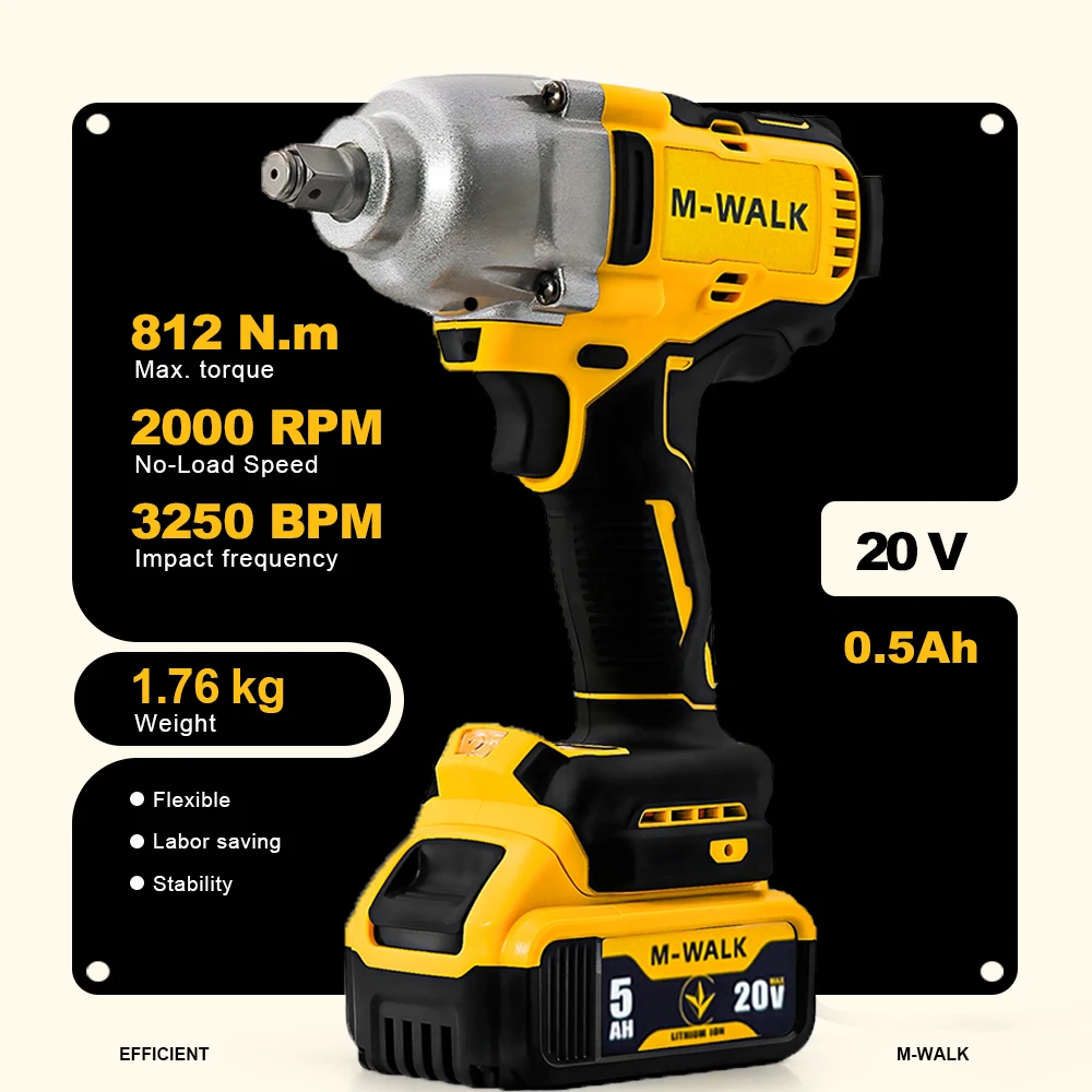 Avvitatore a percussione senza spazzole 812N.m Utensile elettrico a batteria a coppia elevata per riparazione/construzione auto Perno batteria DeWalt 20V