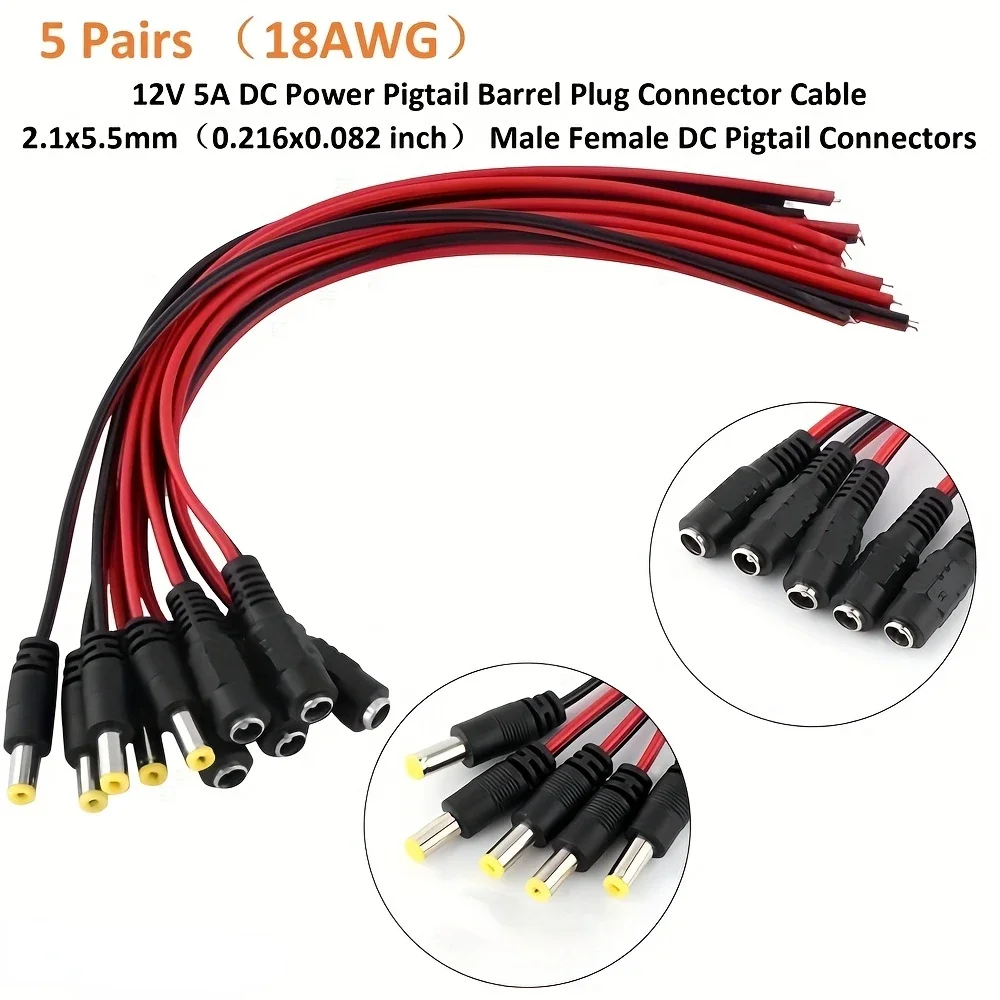 

10/20/50PCS 12V Dc Connectors Male Female Jack Cable Wire Line Adapter Plug Power Supply 5.5 x 2.1mm