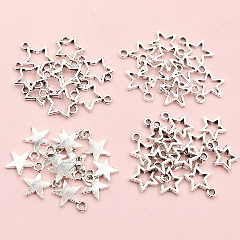 100pcs Small Star Charms Pendant Antique Silver Color Alloy Metal DIY Jewelry Making Accessories for Earrings Bracelet Necklace