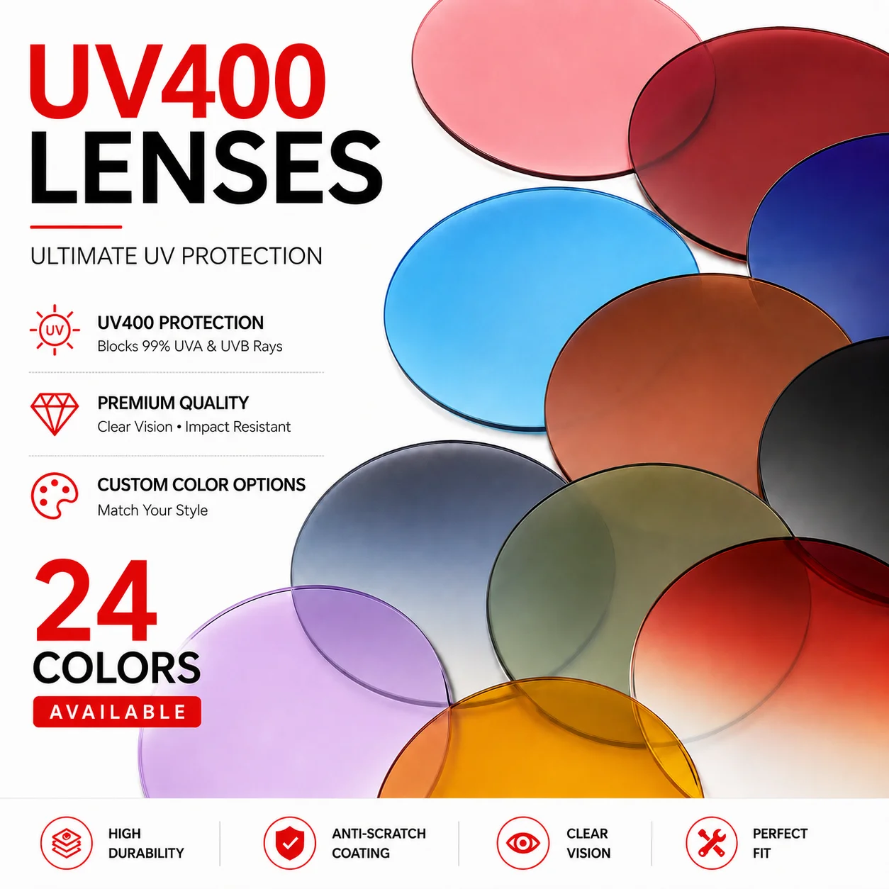UV400 Lenses With Anti-Uv And Anti-Scratch Coatings Designed As Replacement Lenses For The Store's Sunglass Models