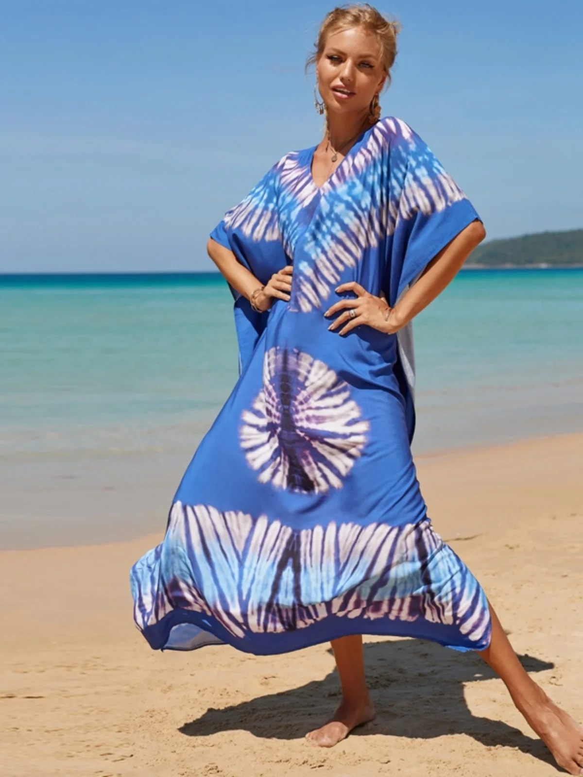 Loose Tie-Dye Dress Seaside Vacation Bohemian Beach Elegant Gradient Color