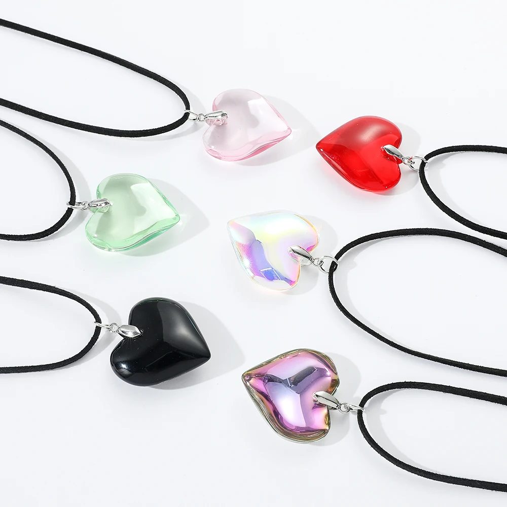 Collar de Doble Capa con Lazo Sencillo y Corazón de Cristal, Estilo Picante y Elegante, Cadena para Clavícula, Joyería para Mujer, Accesorio