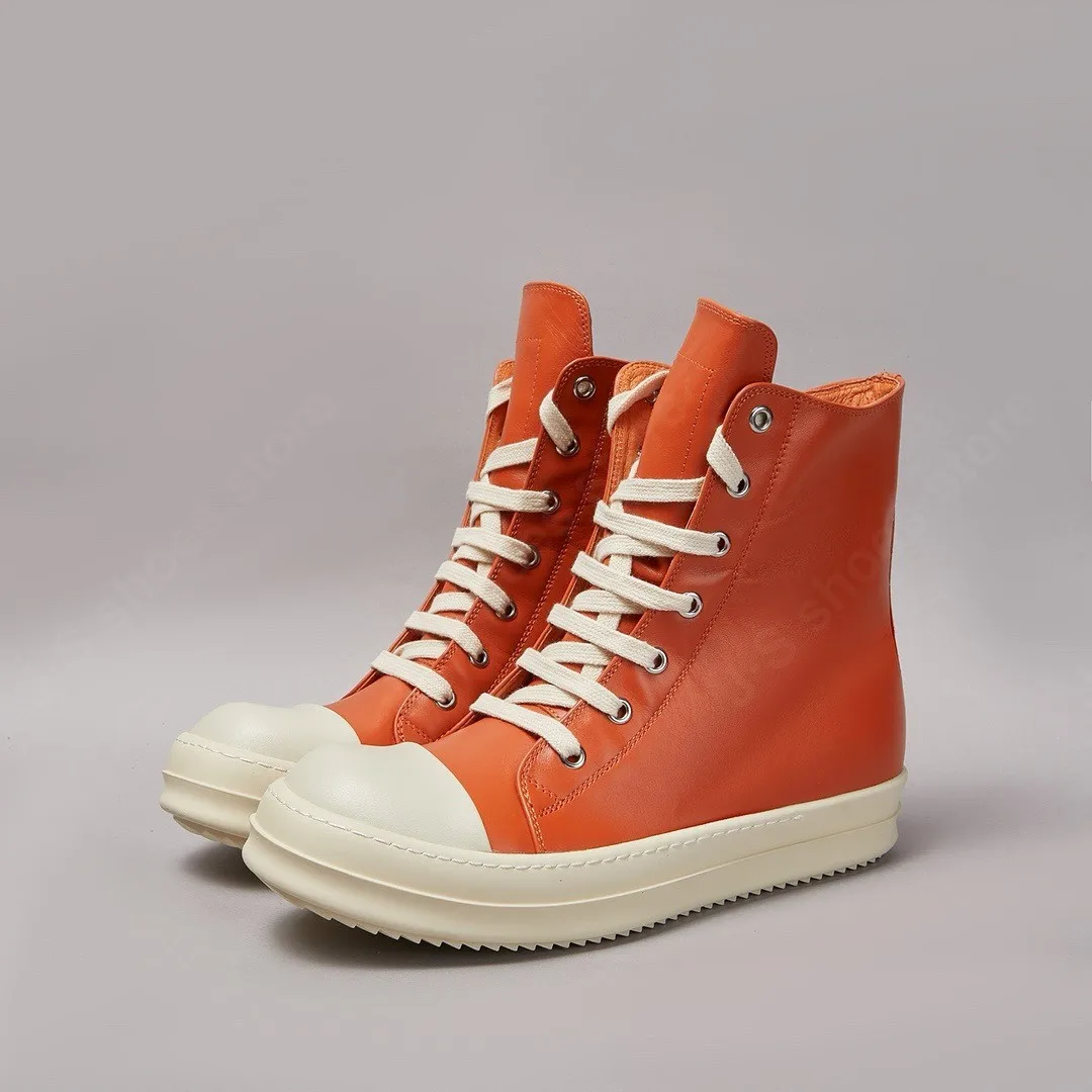 Ricks-sapatos de couro laranja para homens e mulheres, tops altos, tênis casuais, sapatos baixos, marca de luxo, RO, Owens