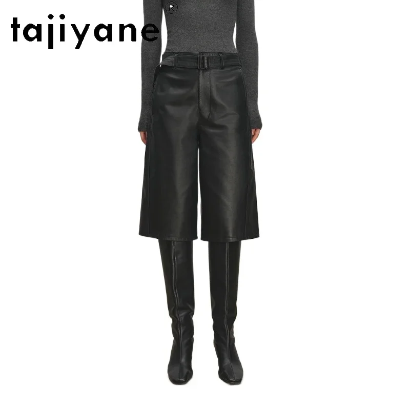

Женские брюки TAJIYANE из 100% натуральной коровьей кожи, черные, с шестью карманами, со съемным ремнем, модель 2026 года.
