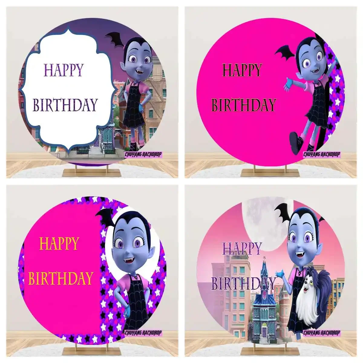 Cartoon Round Background Zombie Vampire Birthday Halloween Mask Circle Elastic Backdrop Covers for Photo Studio Photocall