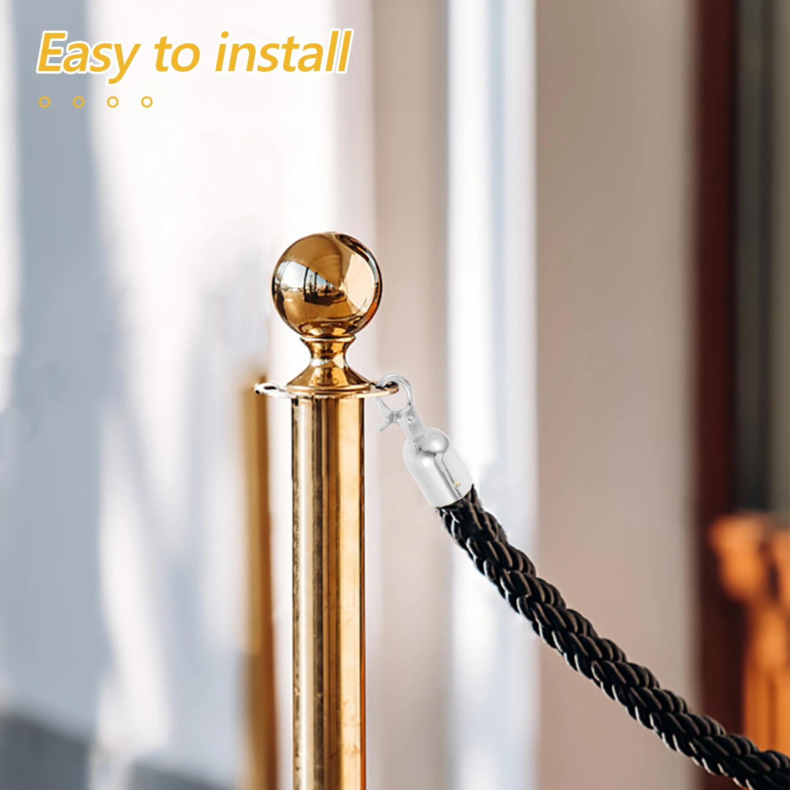 

2pcs Rope End Stopper Silver Hook Queue Barriers Lanyard Handrail Cord Ends Support Holder Durable Construction Reliable